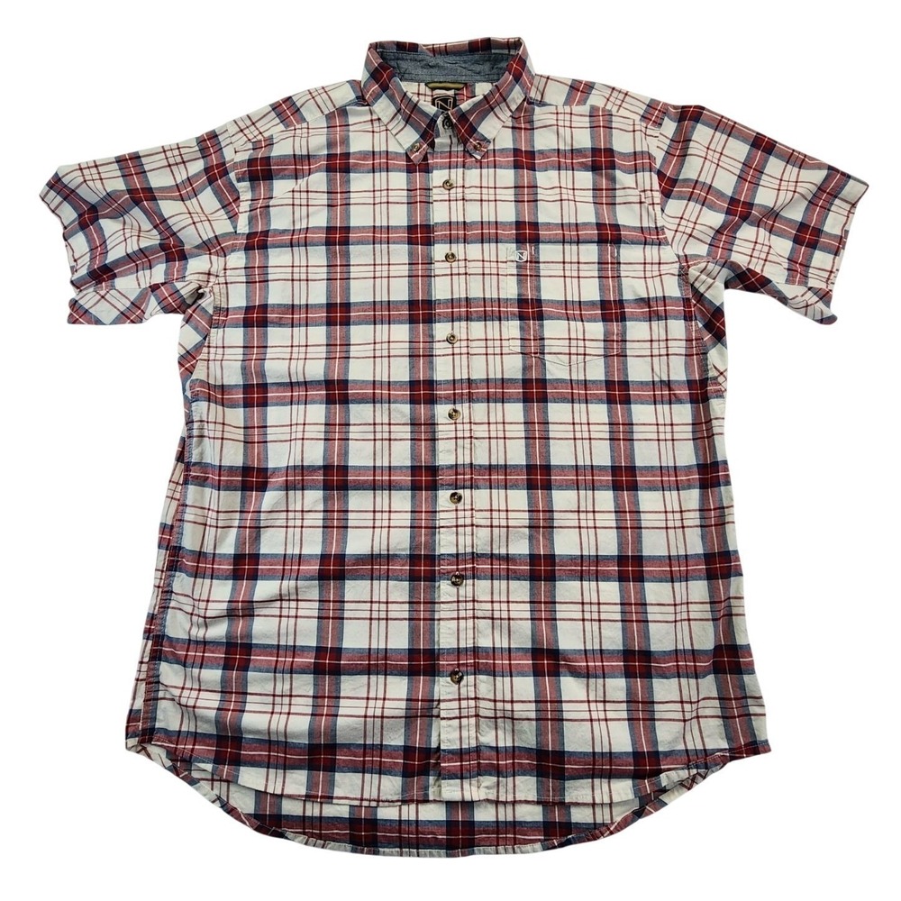 Noble Outfitters Plaid Button Down Red Blue Mens XXL Tall Short Sleeve Shirt